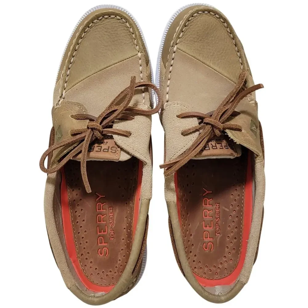 Sperry Top-Sider Men A/O 2-Eye Patchwork Boat Shoes Size US 8M Tan Leather
